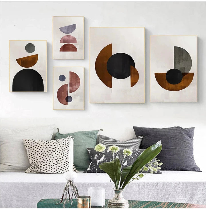 Skanto Scandinavian Minimalist Geometric Dark Neutral Colors Wall Art Fine Art Canvas Prints Modern Abstract Pictures for Living Room Home Decor | Skanto