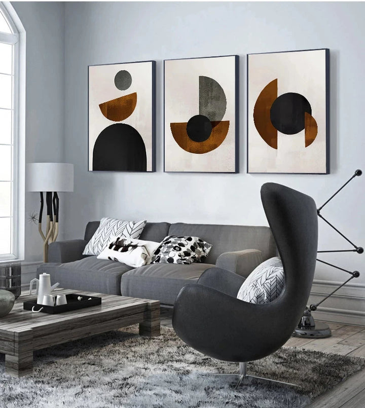 Skanto Scandinavian Minimalist Geometric Dark Neutral Colors Wall Art Fine Art Canvas Prints Modern Abstract Pictures for Living Room Home Decor | Skanto