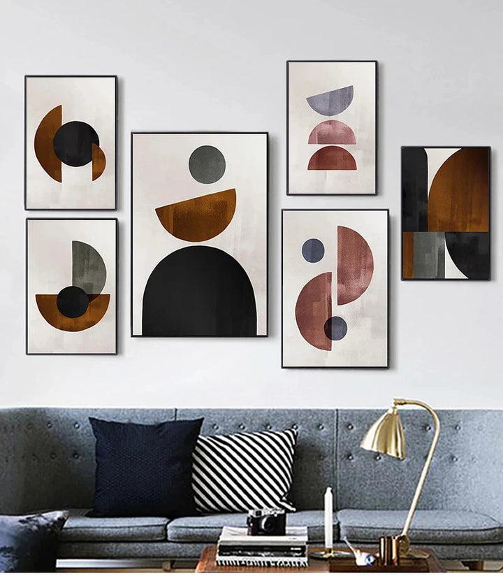 Skanto Scandinavian Minimalist Geometric Dark Neutral Colors Wall Art Fine Art Canvas Prints Modern Abstract Pictures for Living Room Home Decor | Skanto