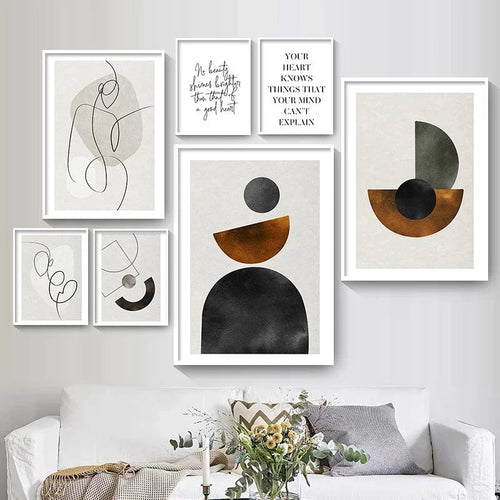 Skanto Scandinavian Minimalist Geometric Dark Neutral Colors Wall Art Fine Art Canvas Prints Modern Abstract Pictures for Living Room Home Decor | Skanto