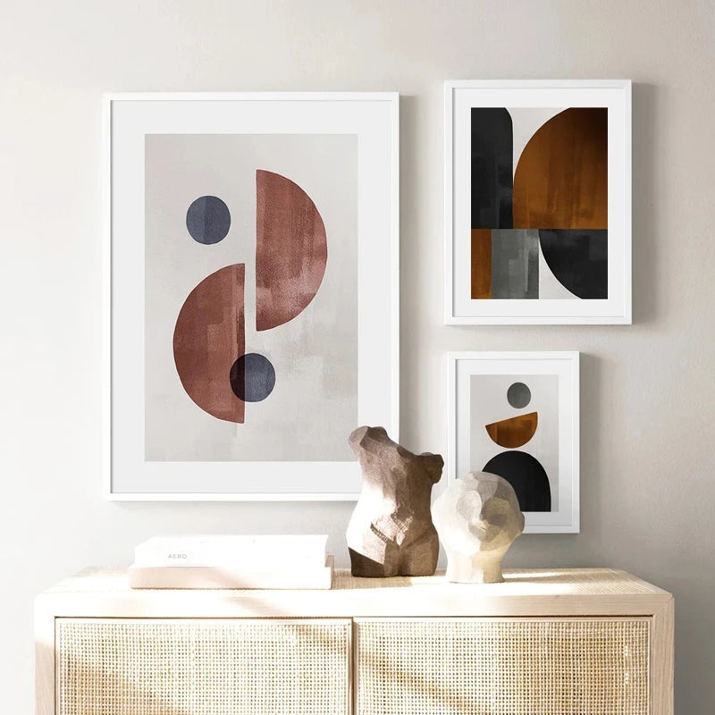 Skanto Scandinavian Minimalist Geometric Dark Neutral Colors Wall Art Fine Art Canvas Prints Modern Abstract Pictures for Living Room Home Decor | Skanto