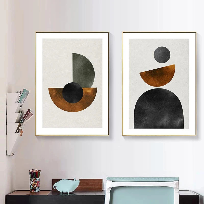 Skanto Scandinavian Minimalist Geometric Dark Neutral Colors Wall Art Fine Art Canvas Prints Modern Abstract Pictures for Living Room Home Decor | Skanto