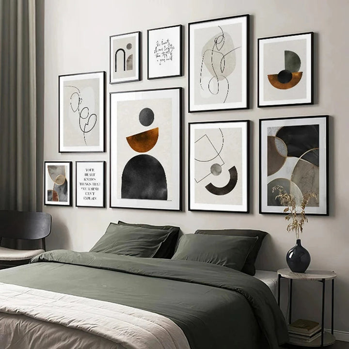 Skanto Scandinavian Minimalist Geometric Dark Neutral Colors Wall Art Fine Art Canvas Prints Modern Abstract Pictures for Living Room Home Decor | Skanto