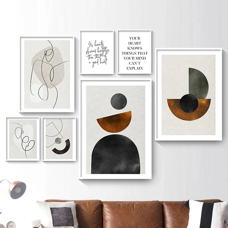 Skanto Scandinavian Minimalist Geometric Dark Neutral Colors Wall Art Fine Art Canvas Prints Modern Abstract Pictures for Living Room Home Decor | Skanto