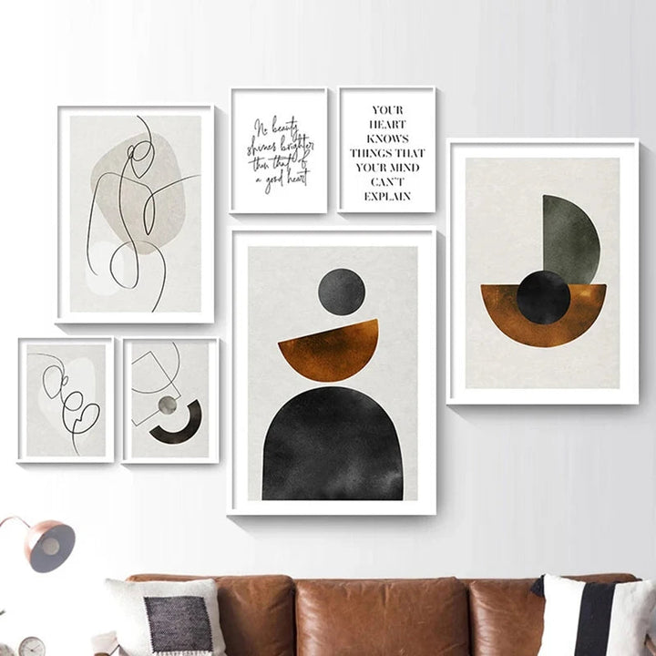 Skanto Scandinavian Minimalist Geometric Dark Neutral Colors Wall Art Fine Art Canvas Prints Modern Abstract Pictures for Living Room Home Decor | Skanto