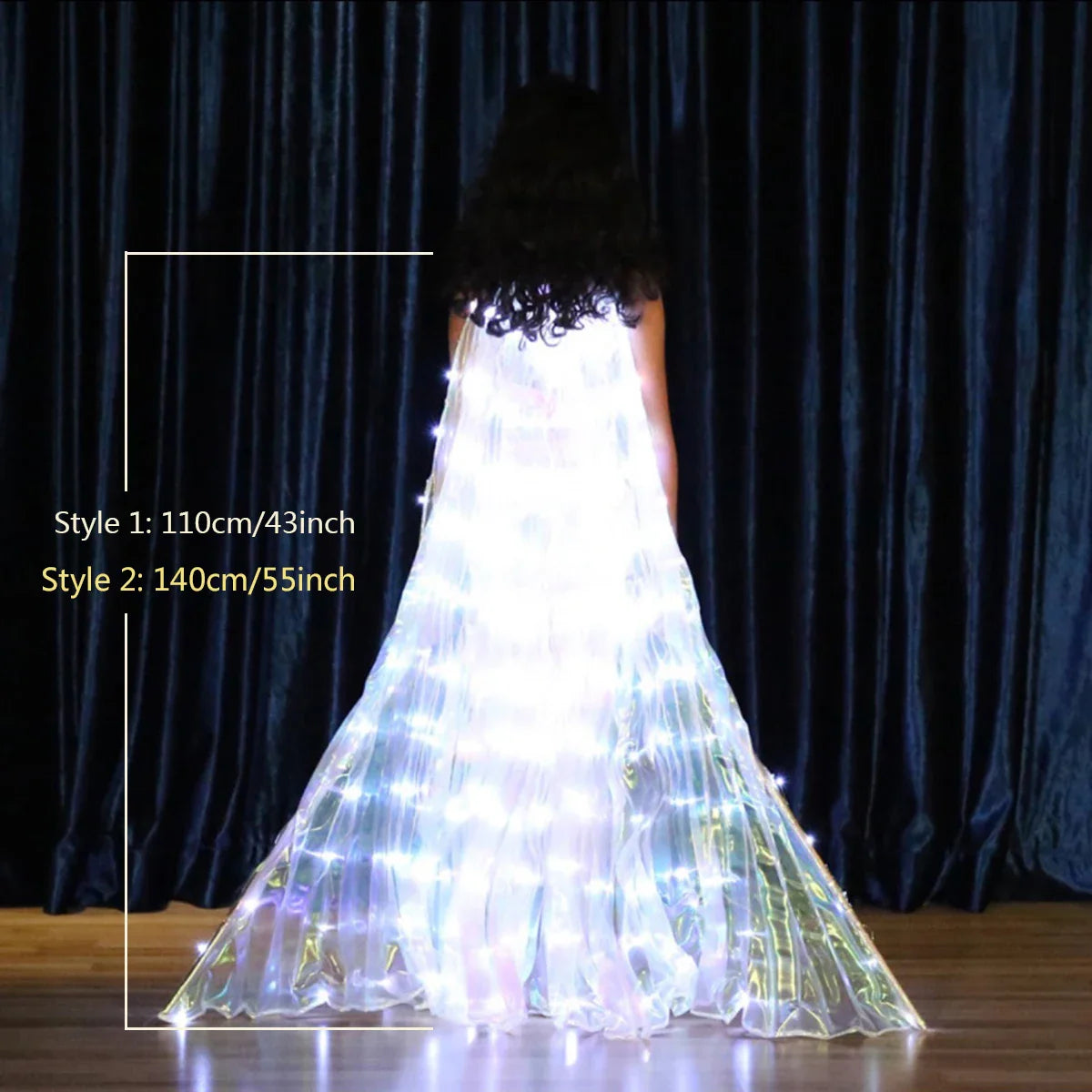 Norvo | LED Vinge Kostyme LumiWings | Lysende Fe-Cape | 140 cm / 110 cm | Med Teleskopstenger & Strømbryter | For Scene, Fest & Show