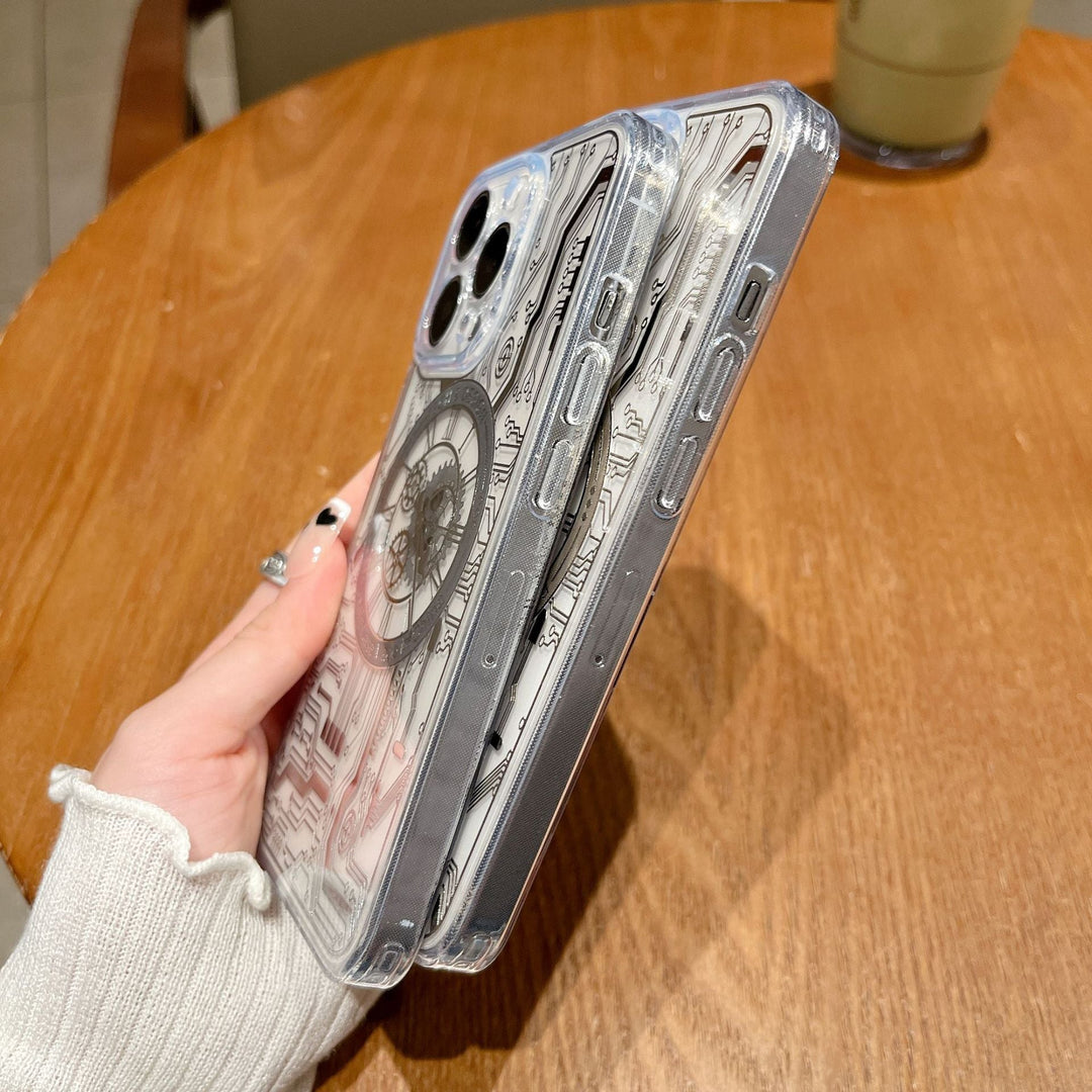 Skanto | Gjennomsiktig Mekanisk Klokke Magsafe iPhone Deksel