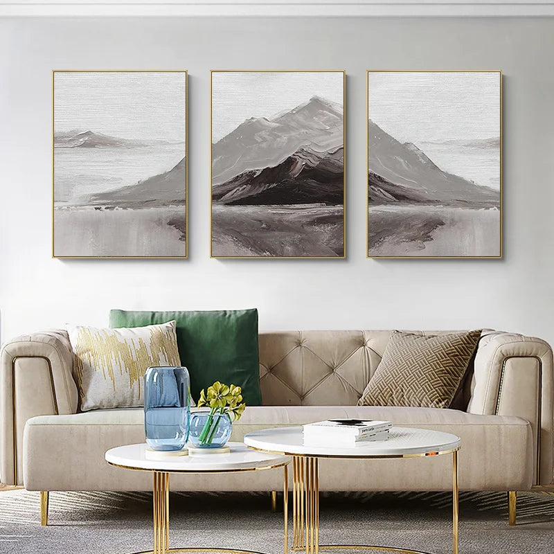 Abstract Gray Mountain Landscape Wall Art Canvas Prints Pictures For Modern Apartment Living Room Dining Room Art Decor | Skanto