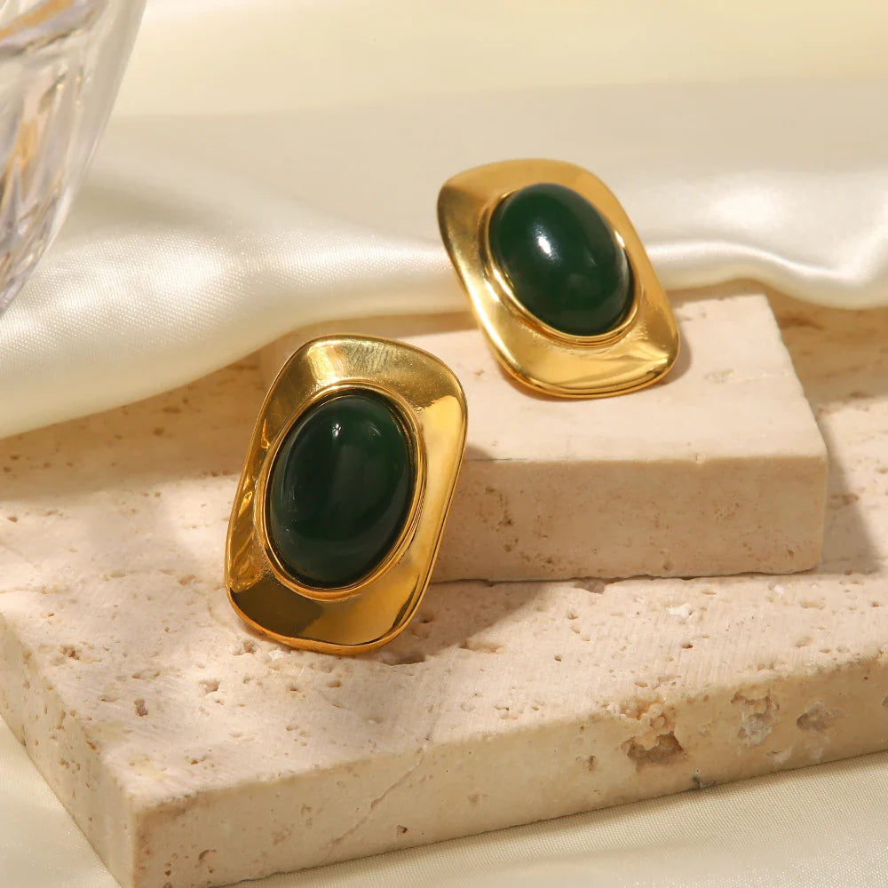 Skanto | 18k Grønn Oval Opal Rektangulære Øredobber