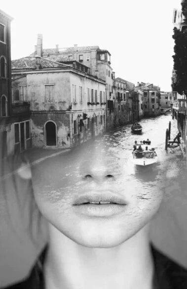 Modern Abstract Portrait Superposition Landscape Wall Art Canvas Print B&W Art for Modern Living Room Entryway Foyer Decor (Unframed) | Skanto