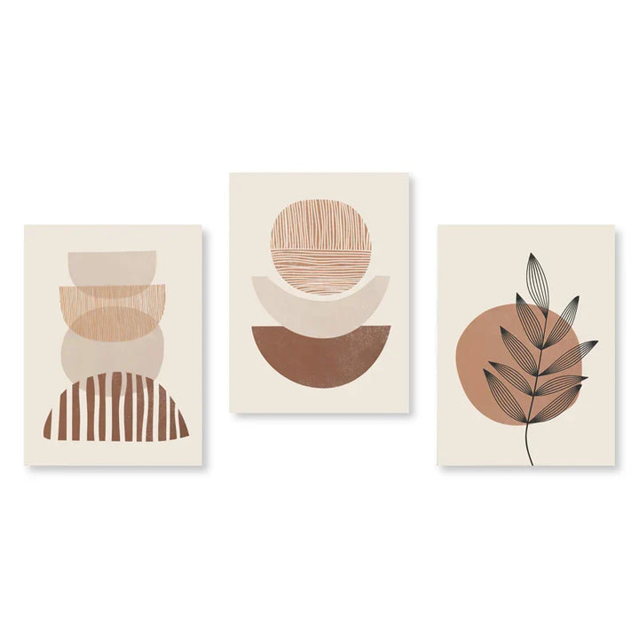 Set of 3 Modern Abstract Bohemian Minimalist Geometric Wall Art Fine Art Canvas Prints Posters Pictures For Living Room Decor | Skanto