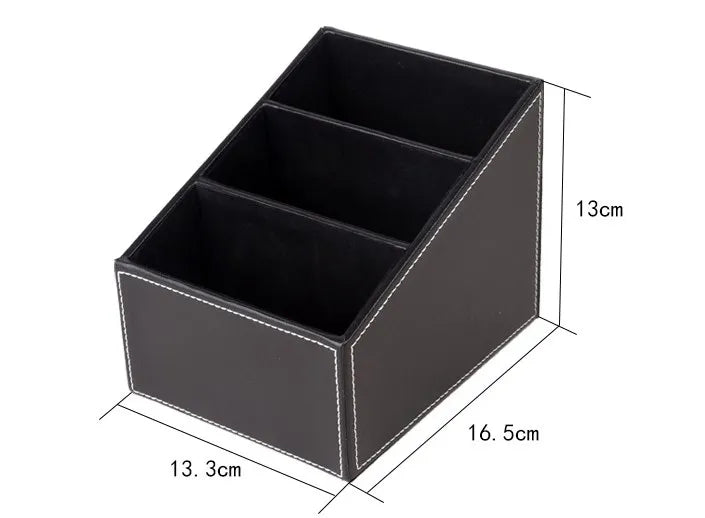 Skanto | 5-Grid PU-lær skrivebordsorganisator: Fjernkontroll- og mobilholder med TV-holder og kosmetikkpensel oppbevaringsboks