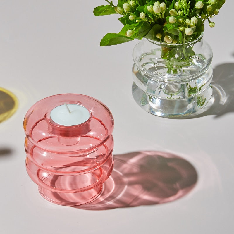 Skanto | Glas-Spiral-Kerzenhalter | Modernes Dekorationsdesign | Mehrfarbig