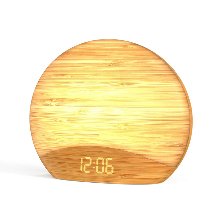 Skanto | Sunrise Wake-Up Light Alarmklokke med 8 farger, 26 søvnlyder og tregrainedesign