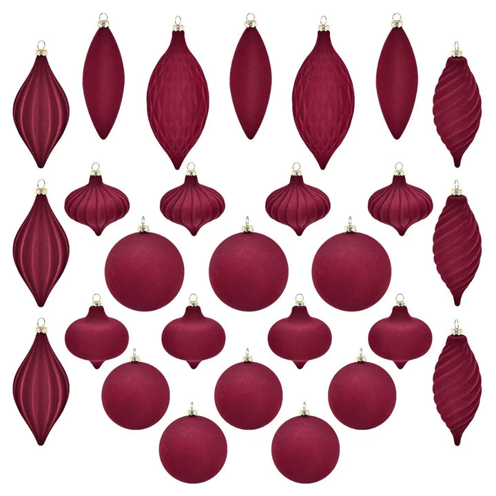 Elegant Flocked Velvet Bruddfrie Julekuler Ornamenter - Gjenbrukbare Høytids Tredekorasjoner for Feststemning 27PCS
