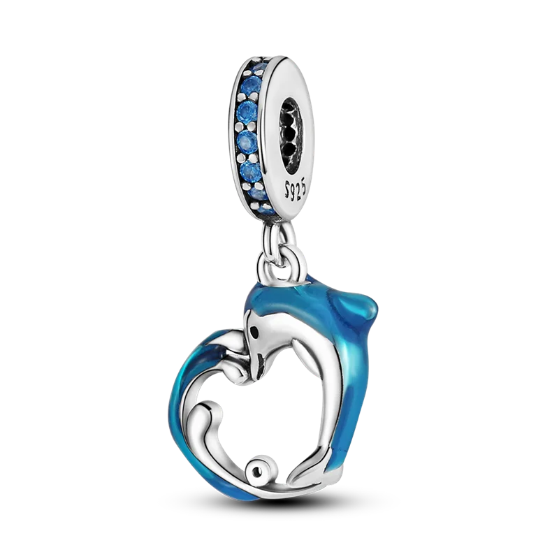 Skanto | 925 Sølv Gylden Leopard Charms Perler Fargerik Kameleon Nesehorn Løve Skarabé Katt Anheng Kompatibel med Original Pandora Armbånd Smykker