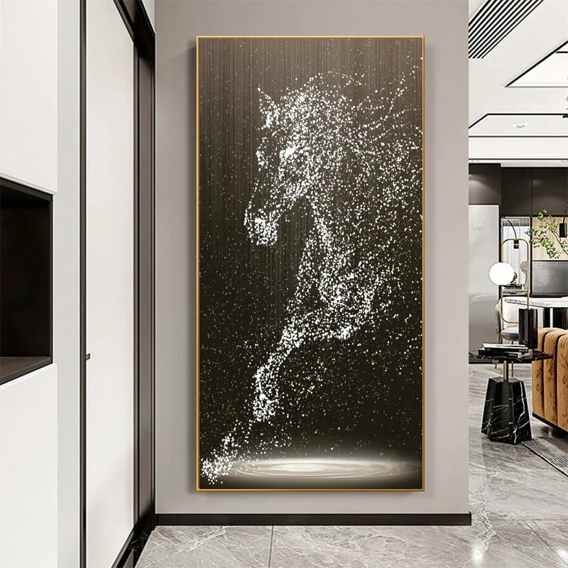 Minimalist Abstract Light Splash Horse Wall Art Fine Art Canvas Prints Equestrian Pictures for Modern Living Room Entryway Foyer Art Decor | Skanto