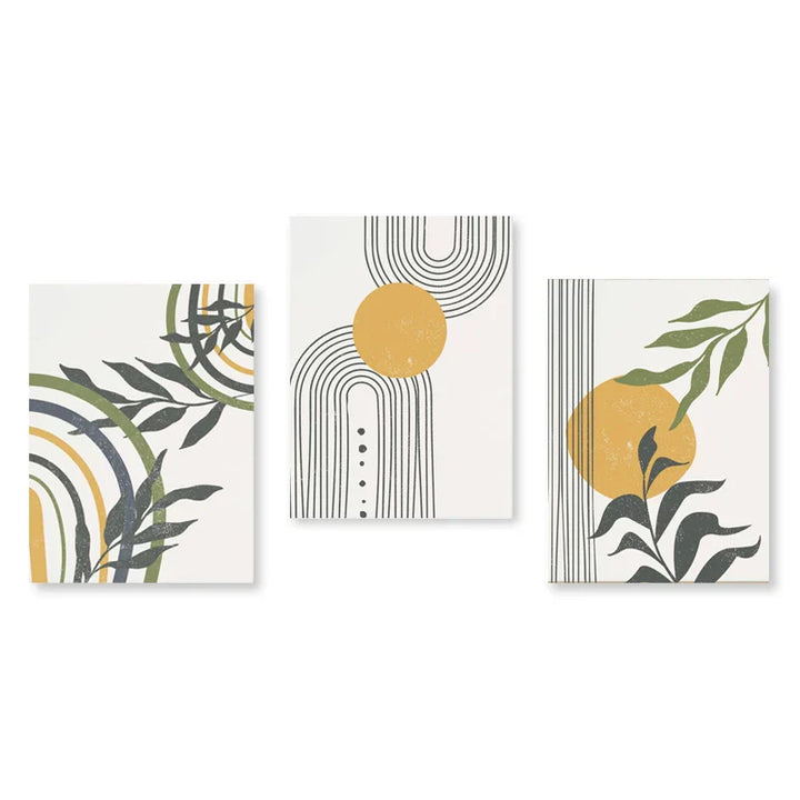 Set of 3 Modern Abstract Bohemian Minimalist Geometric Wall Art Fine Art Canvas Prints Posters Pictures For Living Room Decor | Skanto