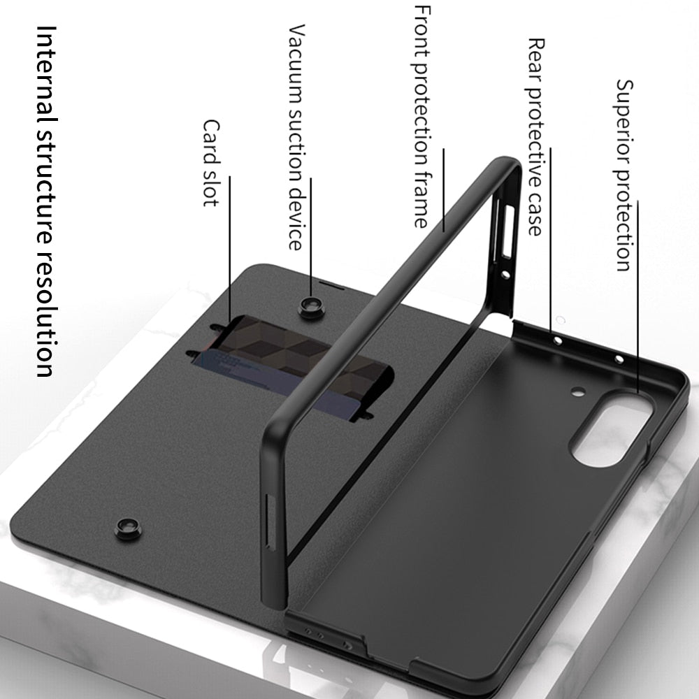 Norvo | Støtbestandig Rustningssak Glassdeksler Stativ Sett Inn Kort Lærsak for Samsung Galaxy Z Fold 5/4