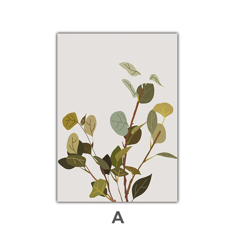 Minimalist Watercolor Cactus Potted Plant Green Leaves Wall Art Fine Art Canvas Prints Pictures for Dining Room Living Room Art Decor | Skanto