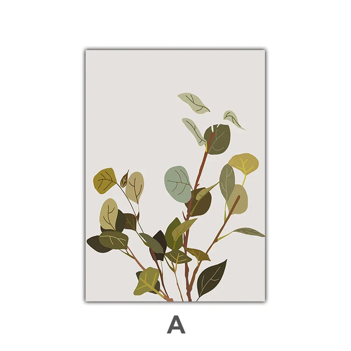 Minimalist Watercolor Cactus Potted Plant Green Leaves Wall Art Fine Art Canvas Prints Pictures for Dining Room Living Room Art Decor | Skanto
