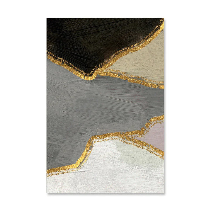 Abstract Color Block Wall Art Black Gray Beige Golden Canvas Print Pictures for Modern Apartment Living Room Contemporary Home Decor | Skanto