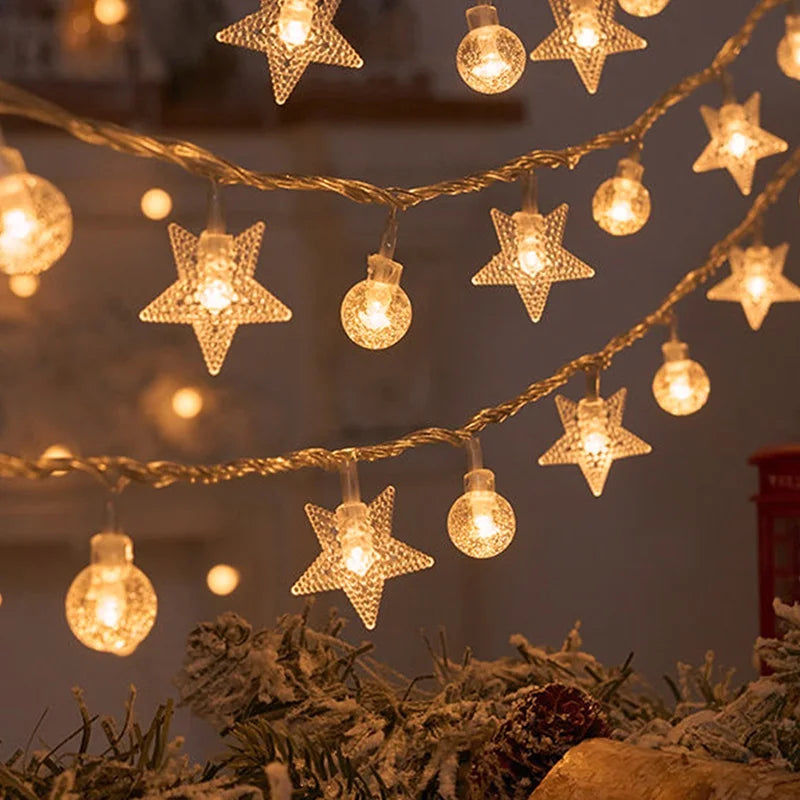 Skanto | LED Lyskæde FrostGlow | Snefnug & Juletræsdesign | 2025 Julepynt | Varm Hvid & Farverig | Til Træ & Hjem