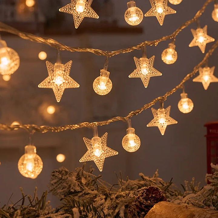 Skanto | LED Lyskæde FrostGlow | Snefnug & Juletræsdesign | 2025 Julepynt | Varm Hvid & Farverig | Til Træ & Hjem