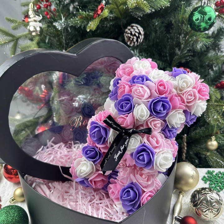 Skanto | 9.8in Kunstig Rose Teddy Bjørn Gave med Presentasjonsboks - Romantisk Jubileum eller Valentines Dag Dekor