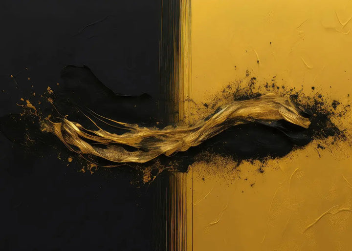 Modern Fluid Geometry Black Gold Abstract Wall Art Fine Art Canvas Prints Pictures For Living Room Dining Room Home Office Decor | Skanto