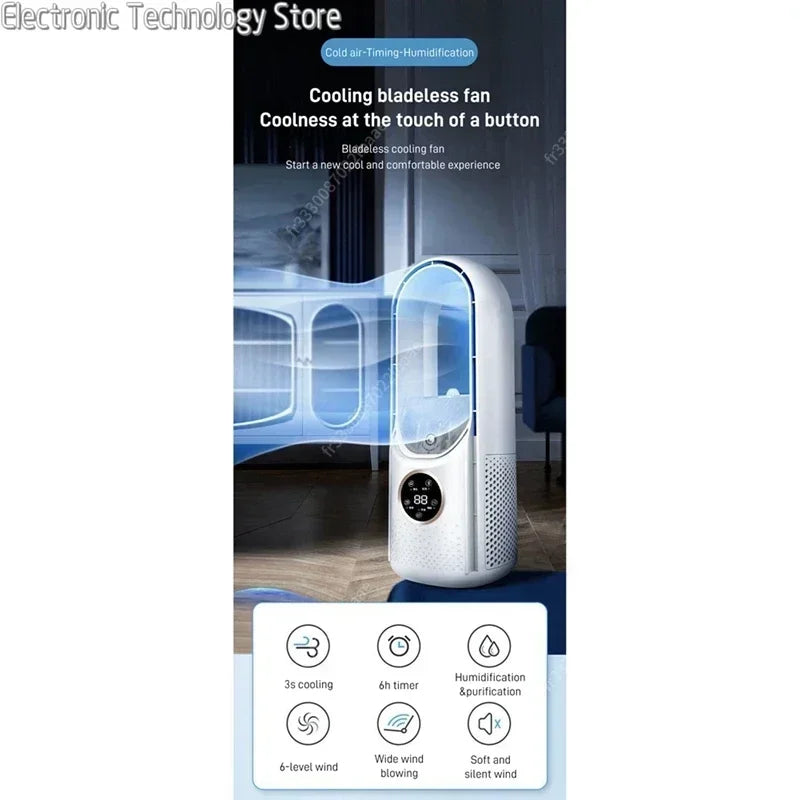 Norvo | AeroCool Breeze Bladeless Vifte 2025 | 6 Hastigheter | Stille Luftkjøler & Fuktighetsgiver | USB Tilkobling | For Kontor & Hjem