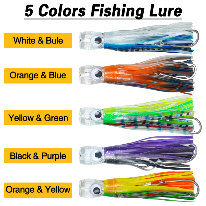 Skanto | 5pcs Rigged Trolling Skirt Tuna Lures for Mahi, Marlin, Shark and Wahoo – Big Game Saltwater Lures