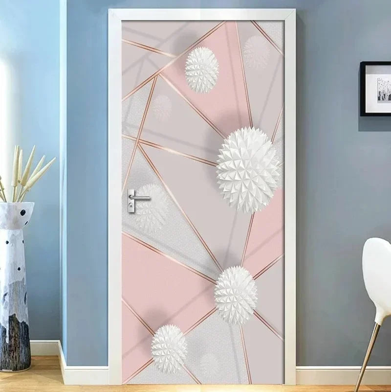 Modern Abstract Pearl Geometric Door Sticker Mural Removable PVC Vinyl Peel N Stick Wall Art Mural Sticker for Indoor Doors Creative DIY Home Deco | Skanto