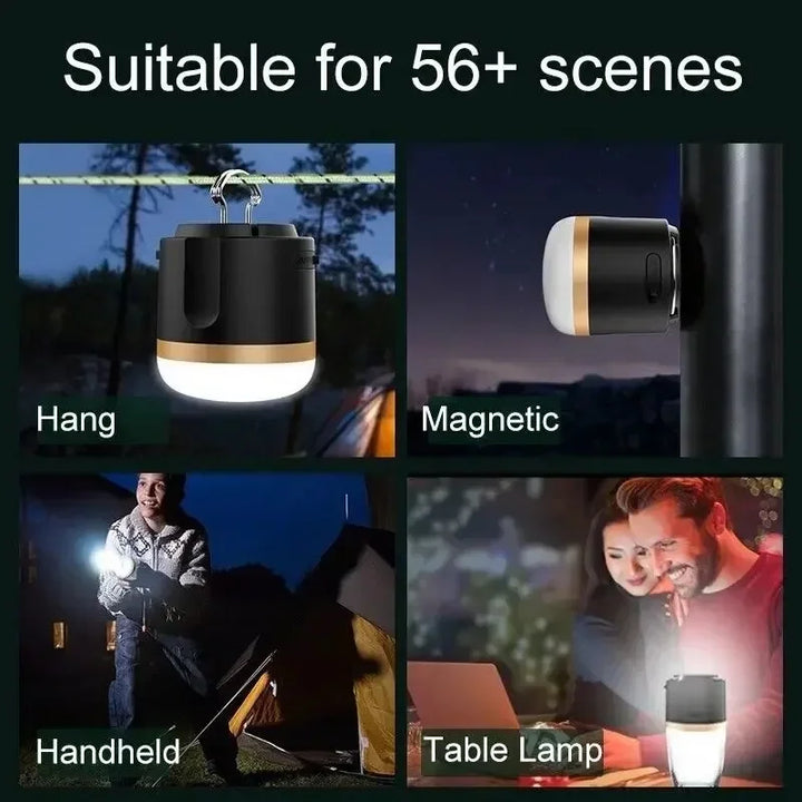 Skanto | Bærbar LED Campinglampe med Power Bank – Oppladbar, USB-tilkobling, for utendørs bruk og nødsituasjoner