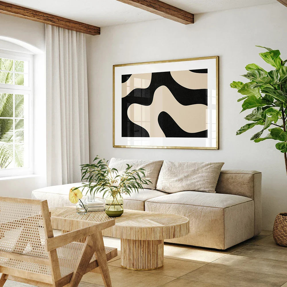 Modern Abstract Shaped Black Minimalist Wall Art Fine Art Canvas Prints Pictures for Modern Apartment Living Room Dining Room Art Decor | Skanto