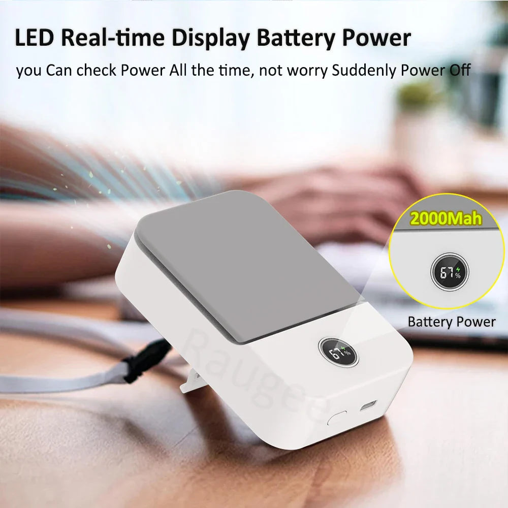 Norvo | Ventixo AirGo Bærbar Mini Vifte | 3-i-1 Nakk- & Livvifte | 3 Hastigheter | Bladøs Design | USB-C Laderfunksjon | 2000 mAh Batteri