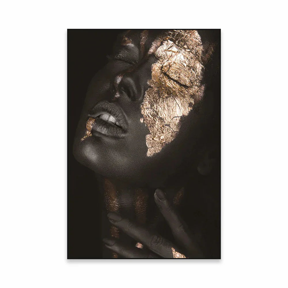 Golden Girl Fashion Wall Art Fine Art Canvas Prints Modern Abstract Portrait Pictures For Living Room Bedroom Boutique Lounge Art Decor | Skanto