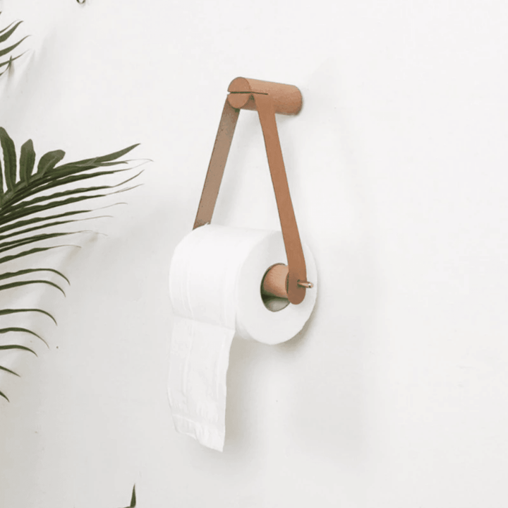 Skanto | Høy-kvalitets Toalettpapirholder | Eik & Fusk Lær | Minimalistisk Bad Design