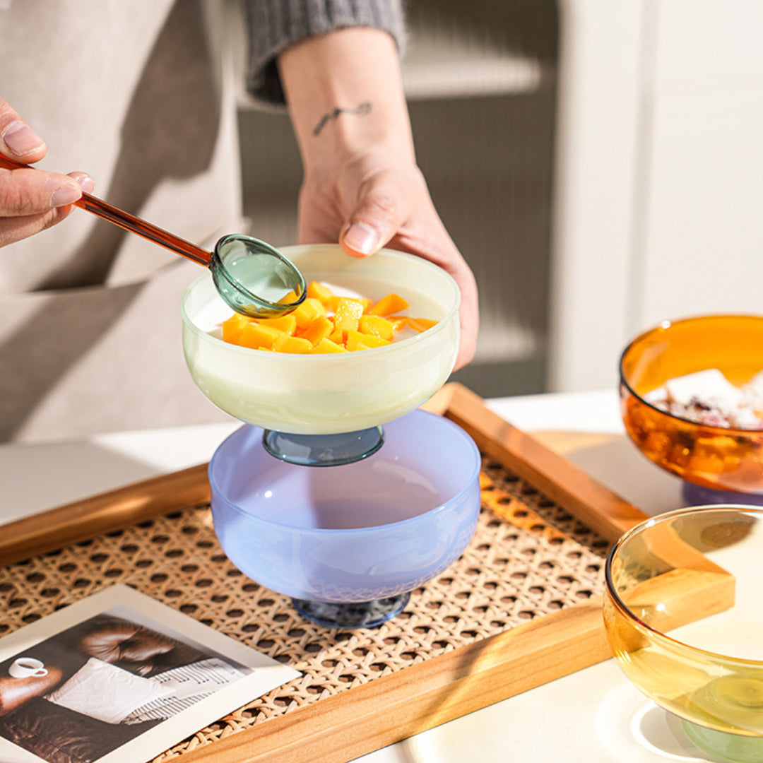 Skanto | Fargerik borosilikat dessertbolle med skje