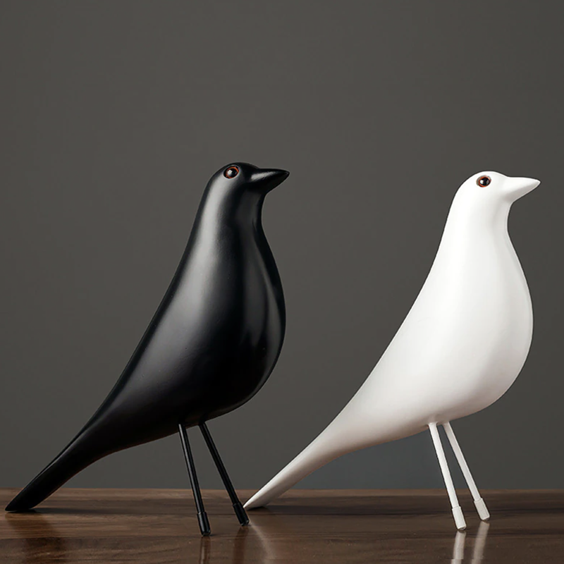 Scandi House Bird – Nordisk dekorativ figur i svart eller hvit | Skanto