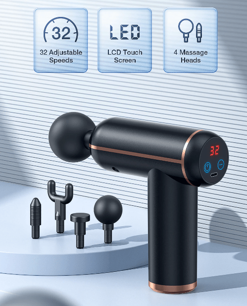 Norvo | Bærbar massasjevibrator med 4 vedlegg for effektiv muskelregenerering