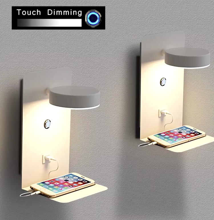 Norvo | LED vegglampe multifunksjonell dimbar med USB-lader for soverom