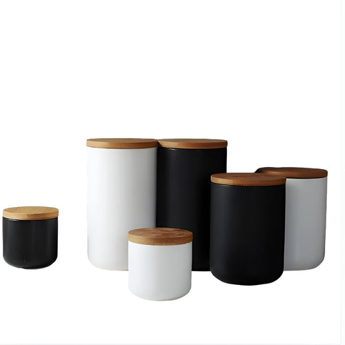 Keramisk oppbevaringsbeholder med bambuslokk – Naturlig design | Frisk oppbevaring til hjemmet