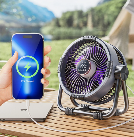 Riley 3-i-1 Campingvifte med LED og Powerbank – 20 000 mAh Utendørsvifte med krok og fjernkontroll | Skanto