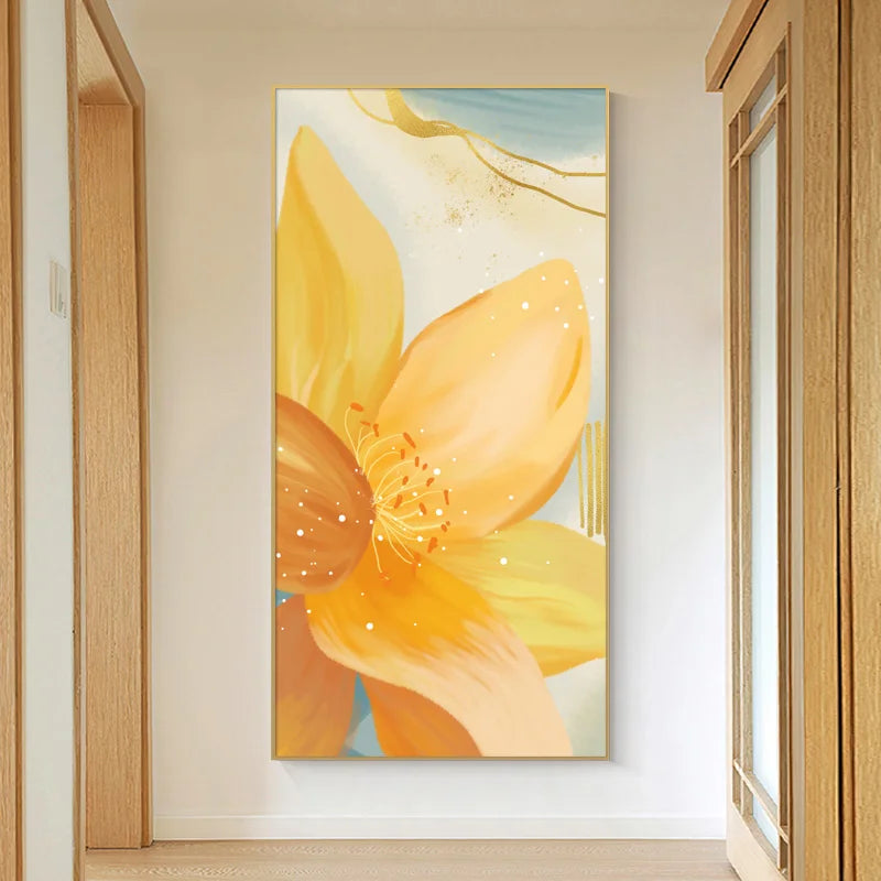 Large Floral Abstract Wall Art Fine Art Canvas Prints Orange Yellow Petal Flowers Posters Pictures for Living Room Home Decor | Skanto