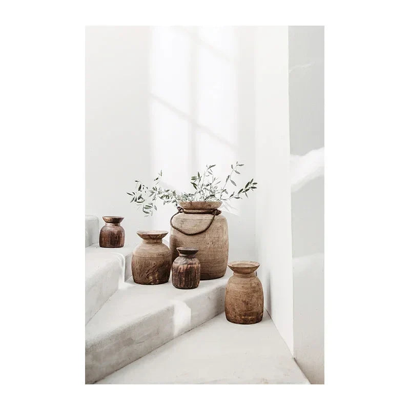 Neutral Colors Terracotta Still Life Vase Wall Art Fine Art Canvas Print Poster Architectural Images for Modern Living Room Bedroom Home Deco | Skanto