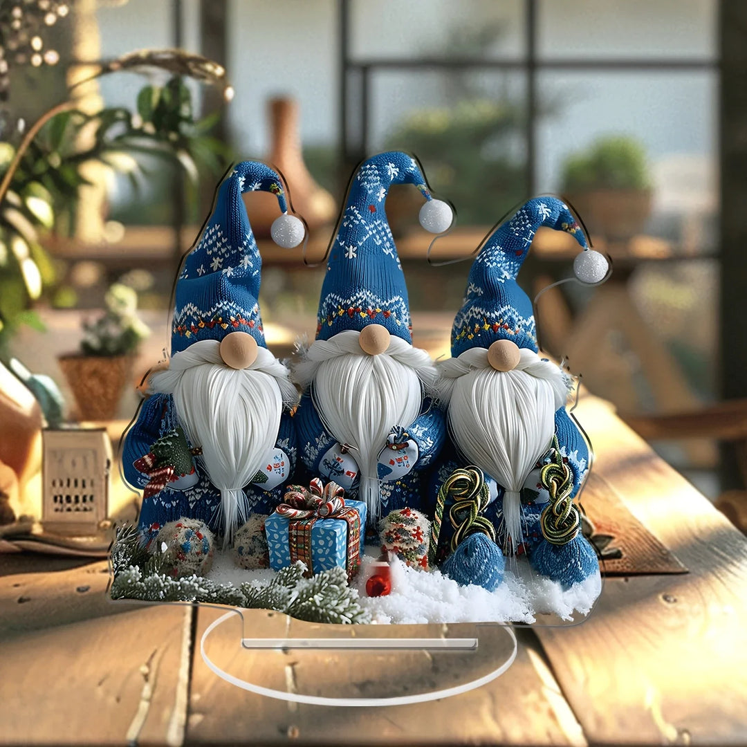 Skanto | GlasNordic Jule Gnomen Dekorasjon | Akryl Bordfigur 18 cm | 3 Gnomer i Blå | Festlig Dekorasjon for Stue, Kjøkken & Kontor