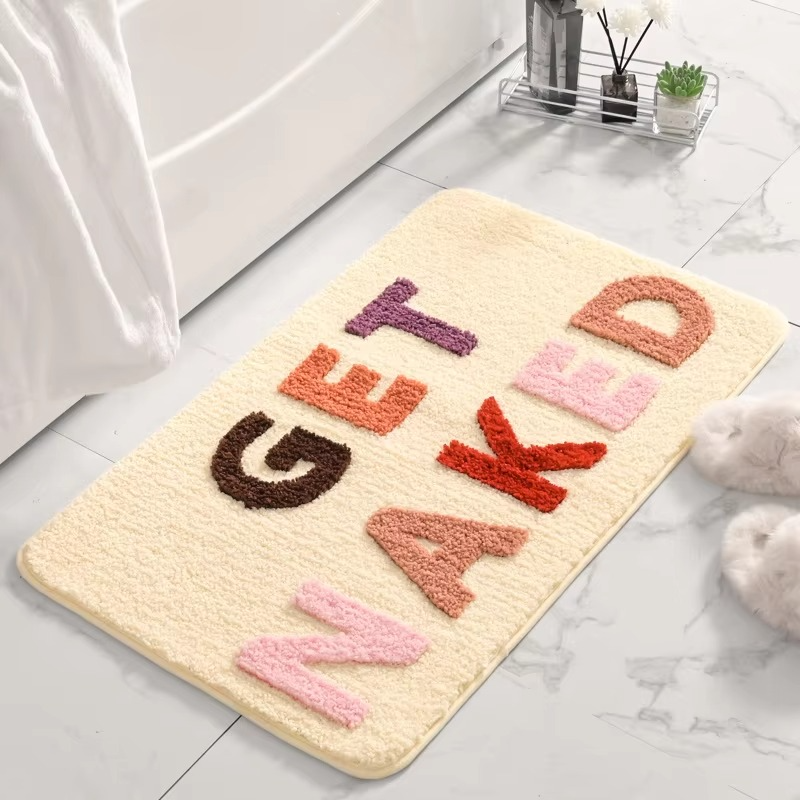 Bunte, rutschfeste Mikrofaser-Badematte „Get Naked“ – saugfähig og unterhaltsam für Kinder und Erwachsene