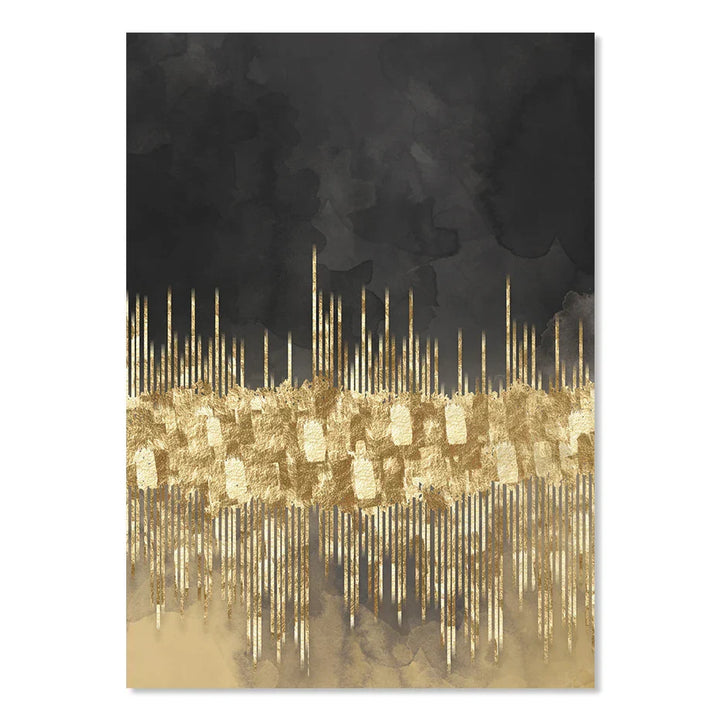 Abstract Golden Cityscape on Black Watercolor Canvas Print Wall Art Light Luxury Pictures for Living Room Bedroom Home Office Decor | Skanto