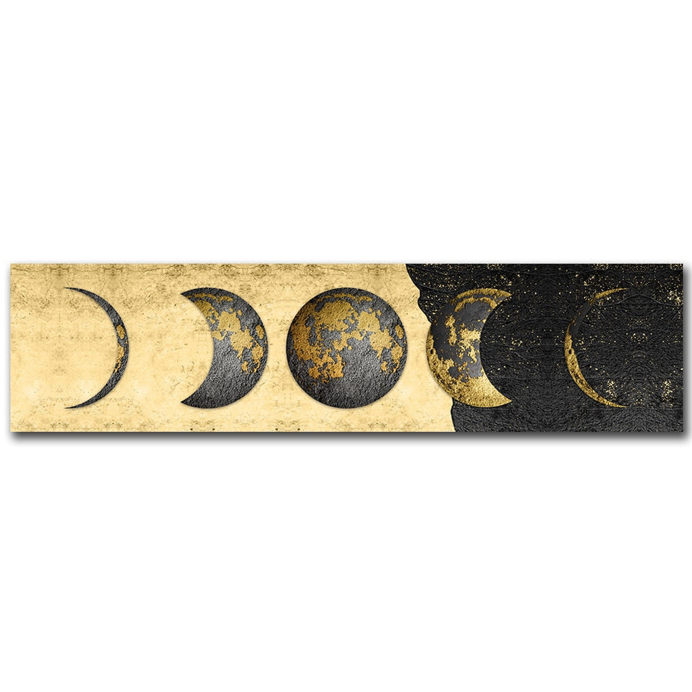 Moon Phases Wide Format Black White Wall Art Canvas Print Pictures For Bedroom Above Bed Living Room Decor | Skanto